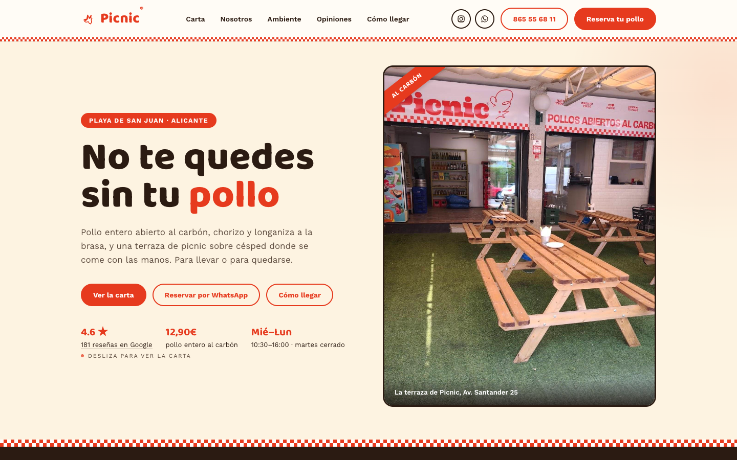 Picnic: a concept site for a real charcoal-chicken place